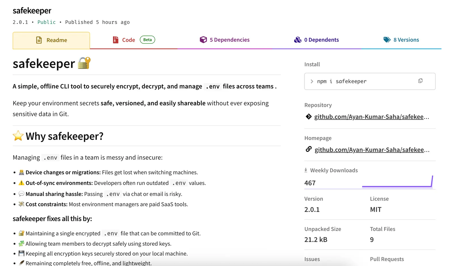 Screenshot of safekeeper